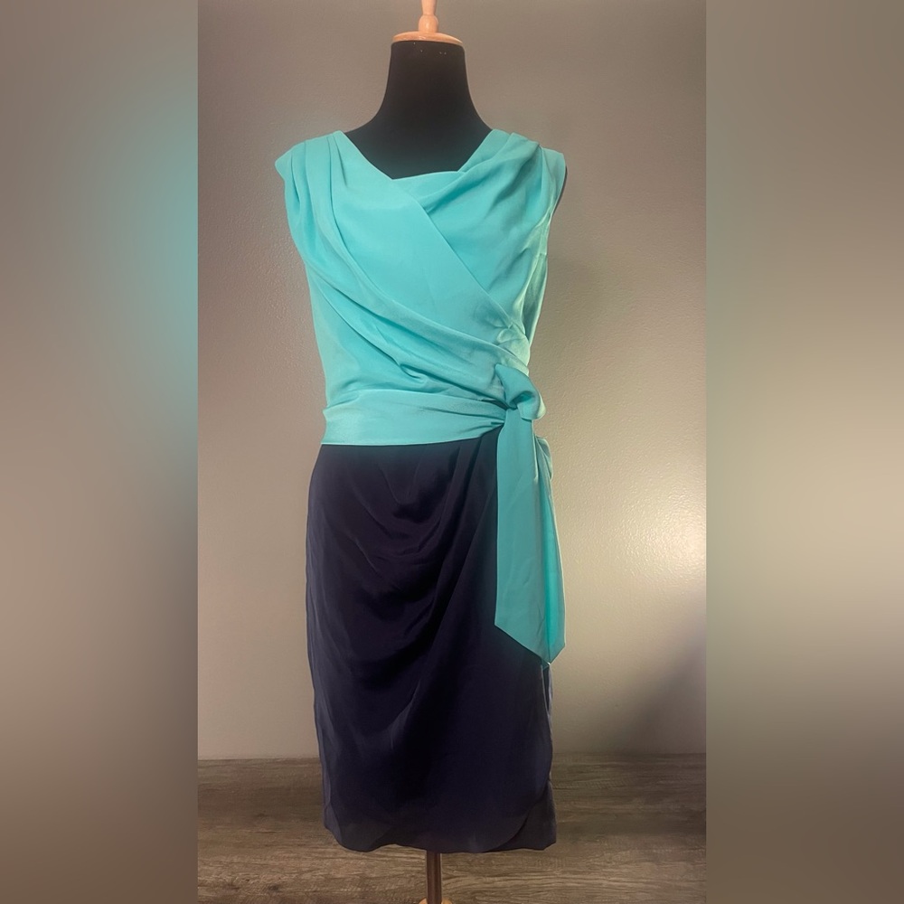 Suzi Chin Vintage Color Block Sleeveless Drape Front Dress